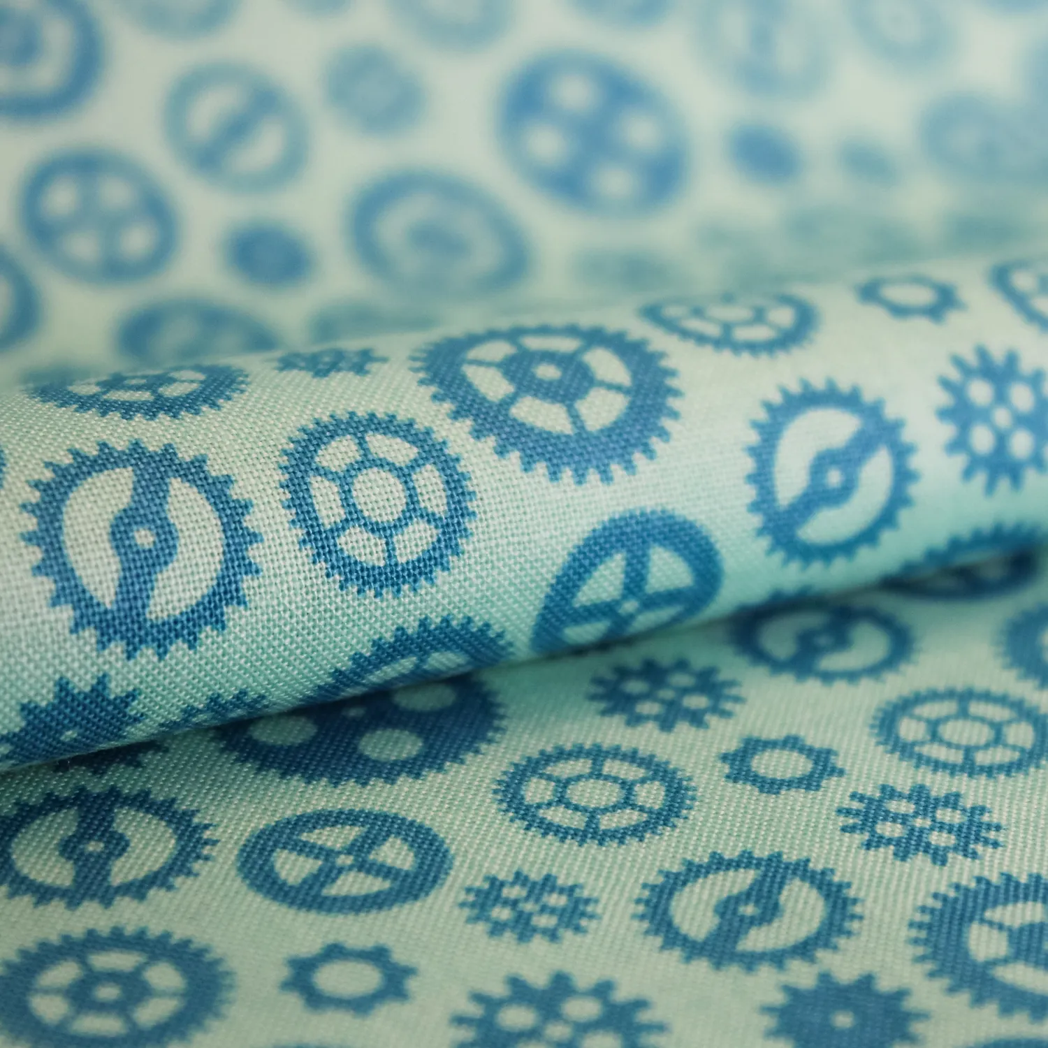 Katoen blauw met tandwielen